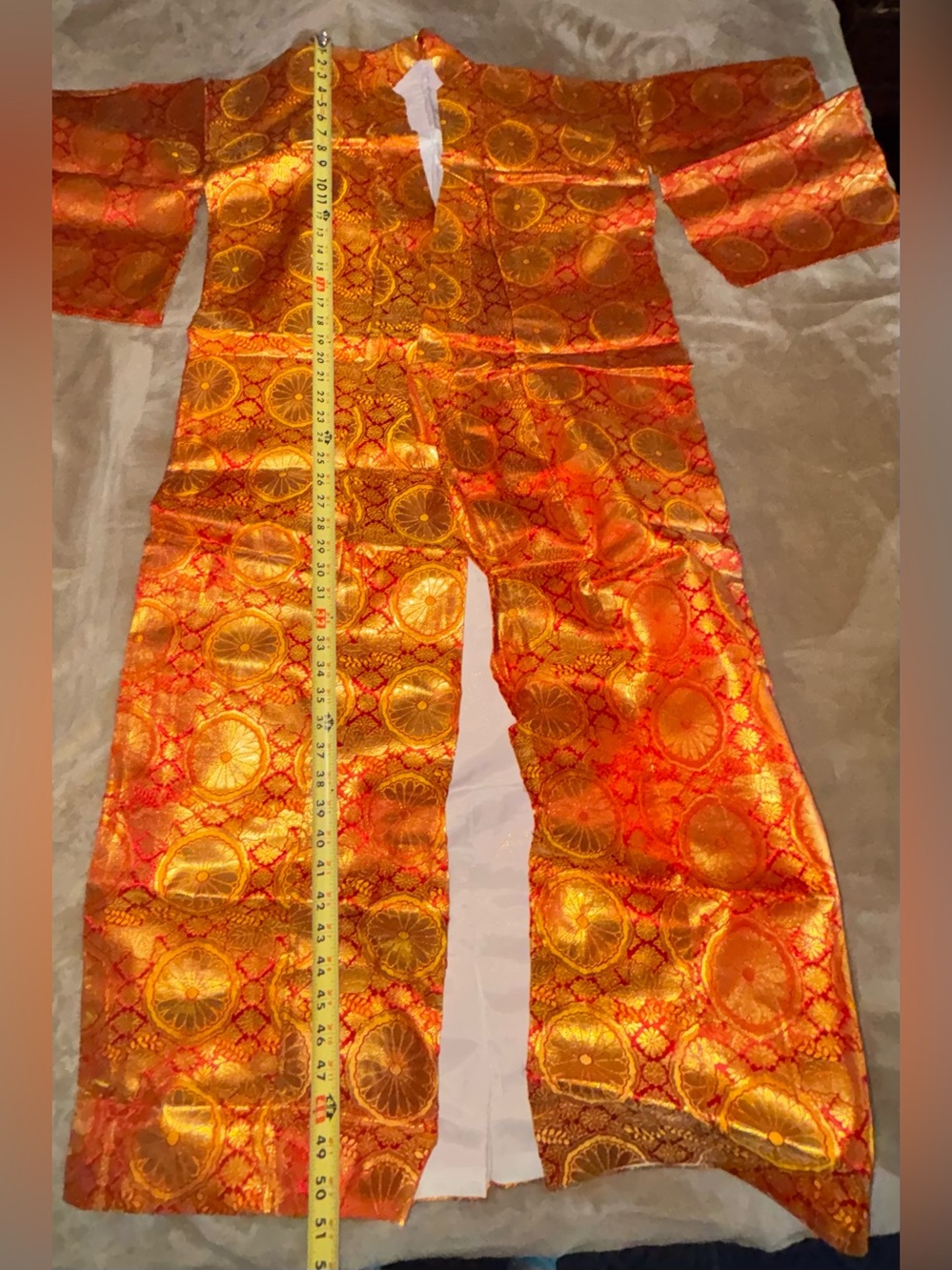 Vintage Japanese Silk Brocade Kimono Robe Large Metallic Orange & Gold Pattern - Picture 8 of 15